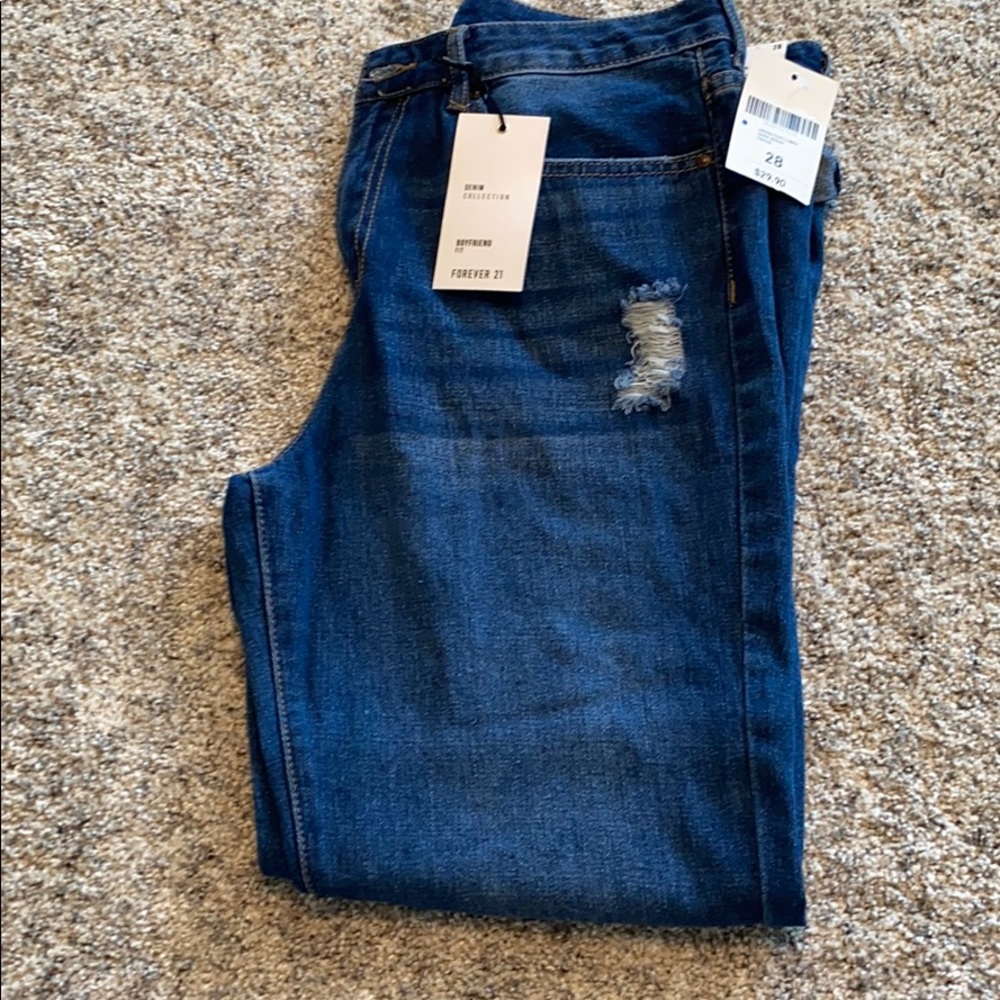 Dark wash, ripped boyfriend jeans